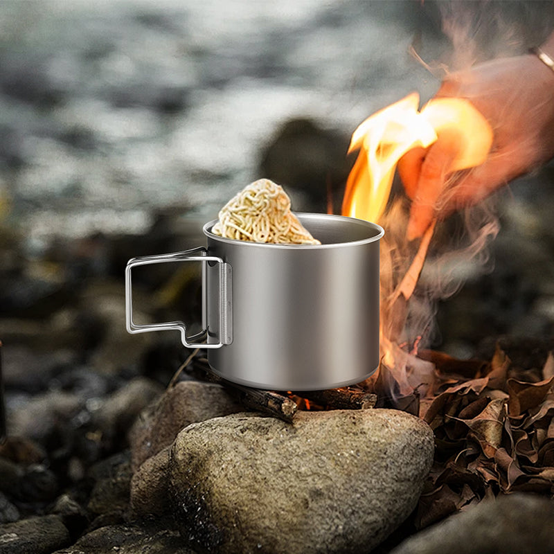 800ml titanium cup in a camp setting