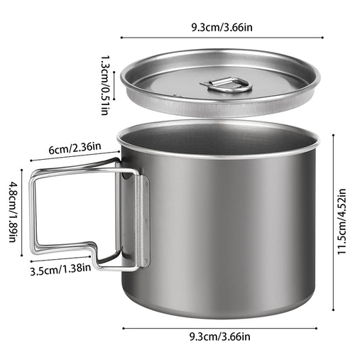 Uncoated pure titanium 800ml camping cup