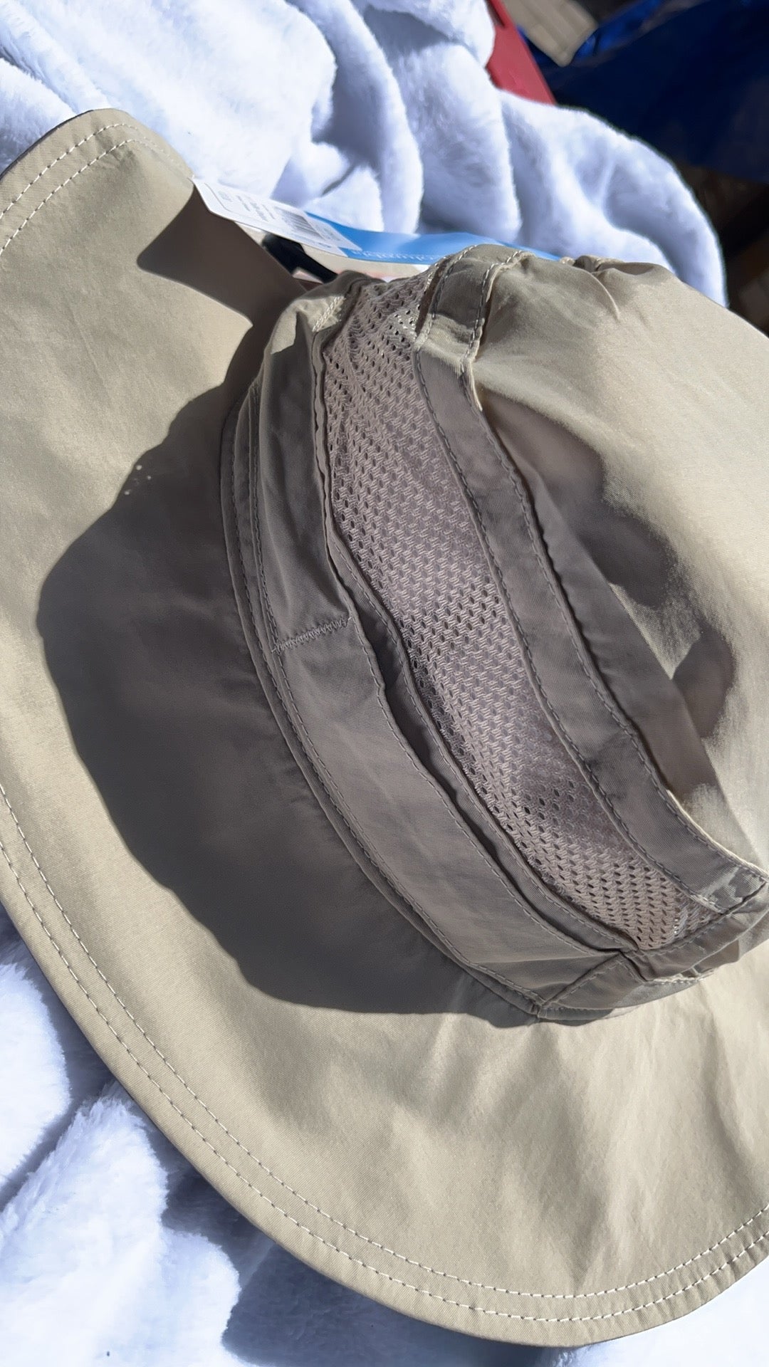 Sun hat fabric and stitching detail
