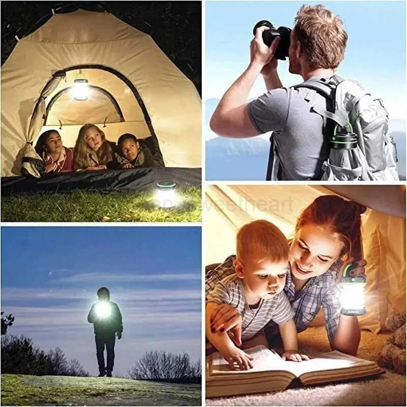 Camping lantern hanging in a tent