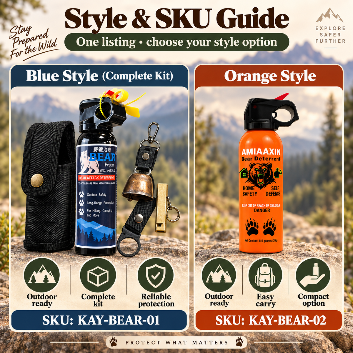 Bear Deterrent Spray for Outdoor Hiking & Camping, Portable Bear Spray with Safety Trigger, Outdoor Emergency Protection, Blue Kit with Holster or Orange Spray Only